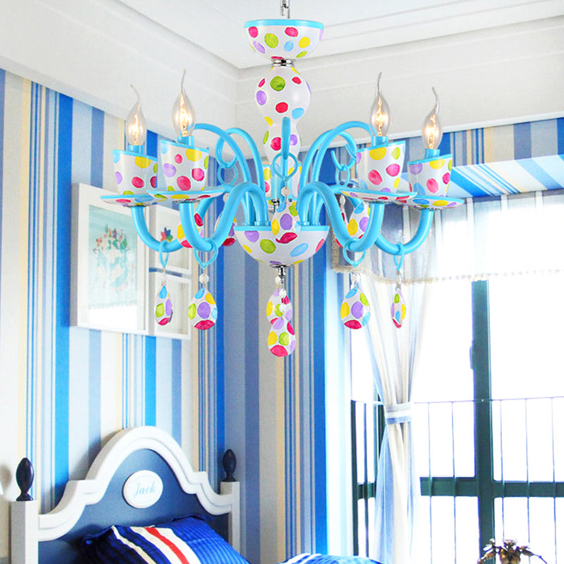 Dot Candle Boys Room Chandelier with Crystal Metal Multi-Head Cute Pendant Light in Blue Blue Clearhalo 'Ceiling Lights' 'Chandeliers' Lighting' options 196381_d2521a16-548f-4672-8877-9a2d1f86c28c
