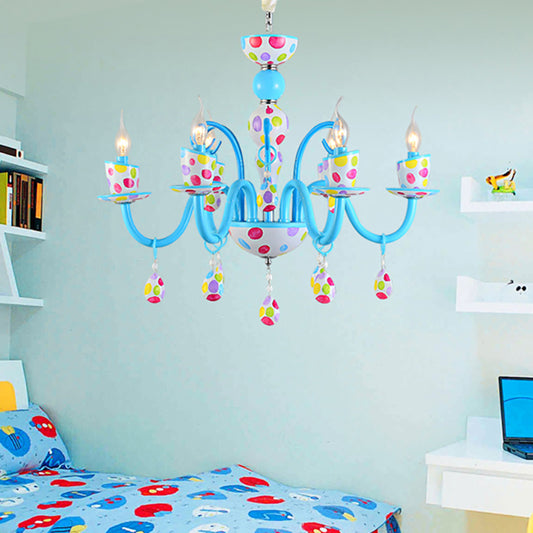 Dot Candle Boys Room Chandelier with Crystal Metal Multi-Head Cute Pendant Light in Blue Clearhalo 'Ceiling Lights' 'Chandeliers' Lighting' options 196382