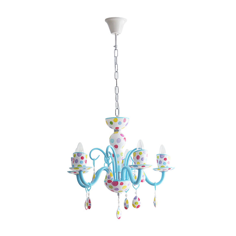 Dot Candle Boys Room Chandelier with Crystal Metal Multi-Head Cute Pendant Light in Blue Clearhalo 'Ceiling Lights' 'Chandeliers' Lighting' options 196383