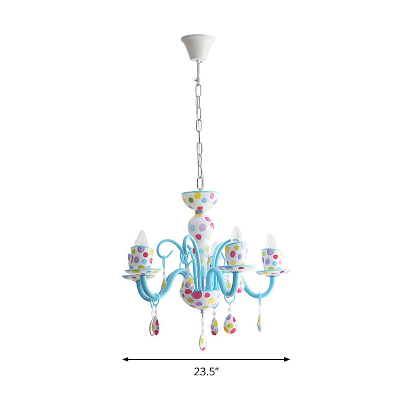 Dot Candle Boys Room Chandelier with Crystal Metal Multi-Head Cute Pendant Light in Blue Clearhalo 'Ceiling Lights' 'Chandeliers' Lighting' options 196384
