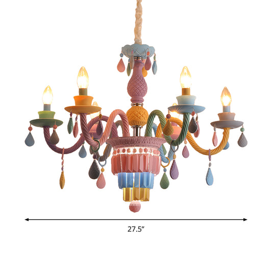 Nursing Room Foyer Candle Pendant Light Glass Kids Multi-Color Chandelier with Teardrop Clearhalo 'Ceiling Lights' 'Chandeliers' Lighting' options 196389