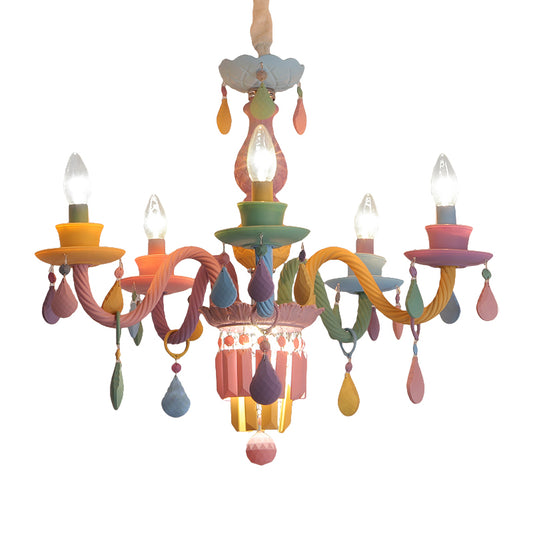 Nursing Room Foyer Candle Pendant Light Glass Kids Multi-Color Chandelier with Teardrop Clearhalo 'Ceiling Lights' 'Chandeliers' Lighting' options 196400