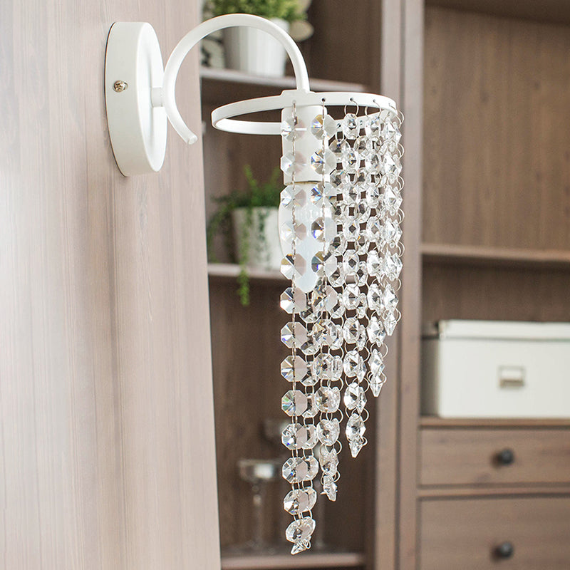 Kids White Wall Light Bare Bulb 1 Head Metal Wall Sconce with Crystal Bead for Hallway Clearhalo 'Wall Lamps & Sconces' 'Wall Lights' Lighting' 196402