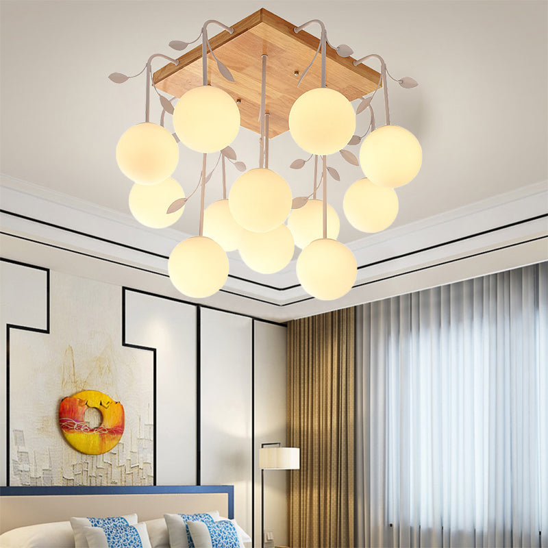 Wood Balloon Flush Mount Light Art Deco Ceiling Light Fixture in Beige for Living Room 12 Wood Clearhalo 'Ceiling Lights' 'Close To Ceiling Lights' 'Close to ceiling' 'Glass shade' 'Glass' 'Pendant Lights' Lighting' 196414