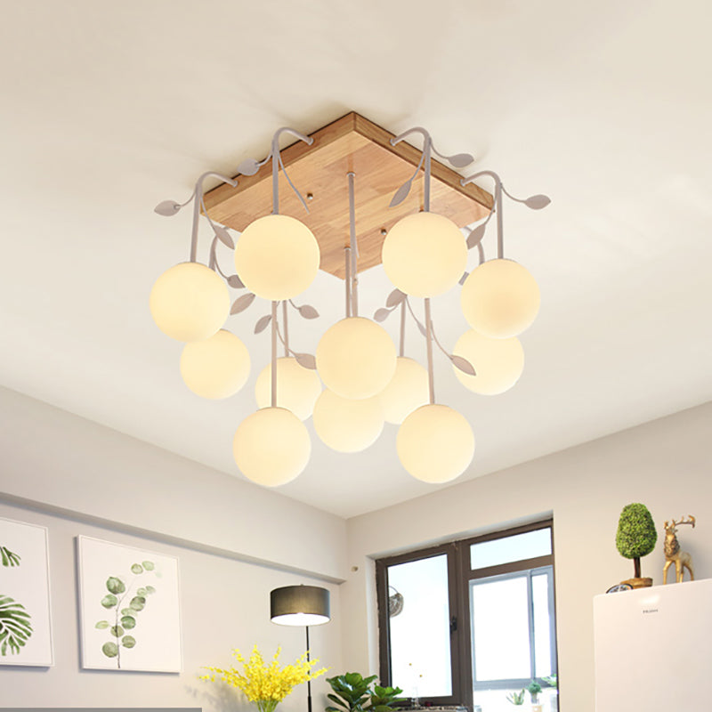 Wood Balloon Flush Mount Light Art Deco Ceiling Light Fixture in Beige for Living Room Clearhalo 'Ceiling Lights' 'Close To Ceiling Lights' 'Close to ceiling' 'Glass shade' 'Glass' 'Pendant Lights' Lighting' 196415