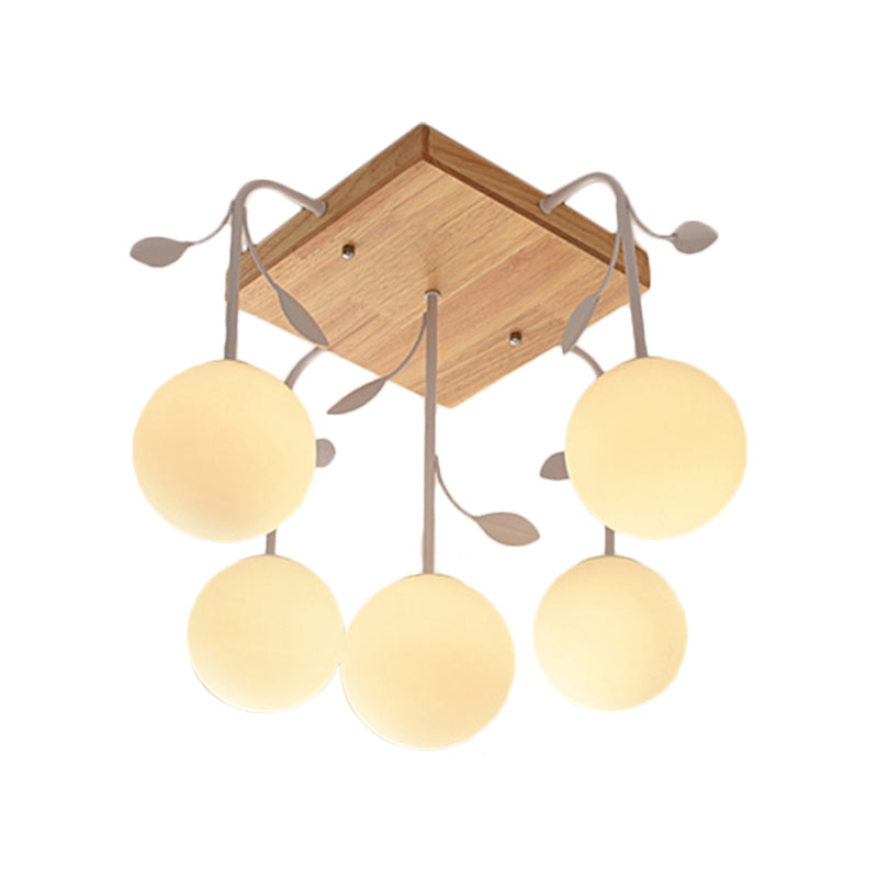 Wood Balloon Flush Mount Light Art Deco Ceiling Light Fixture in Beige for Living Room Clearhalo 'Ceiling Lights' 'Close To Ceiling Lights' 'Close to ceiling' 'Glass shade' 'Glass' 'Pendant Lights' Lighting' 196419