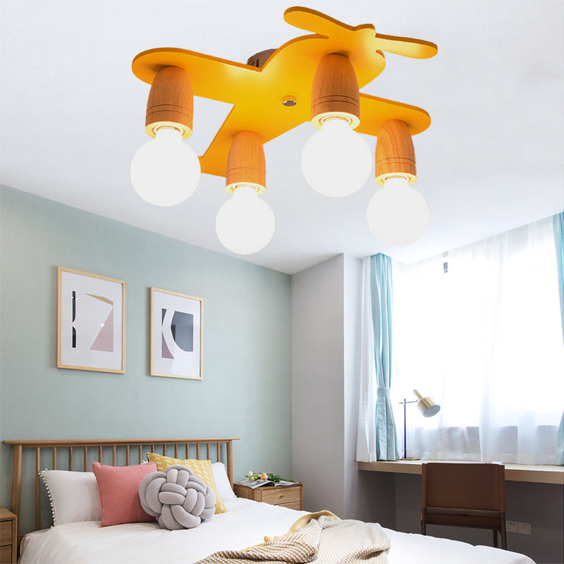 Aircraft Kindergarten Flush Mount Ceiling Light Wooden Modern Contemporary Ceiling Light Clearhalo 'Ceiling Lights' 'Close To Ceiling Lights' 'Close to ceiling' 'Semi-flushmount' Lighting' 196434