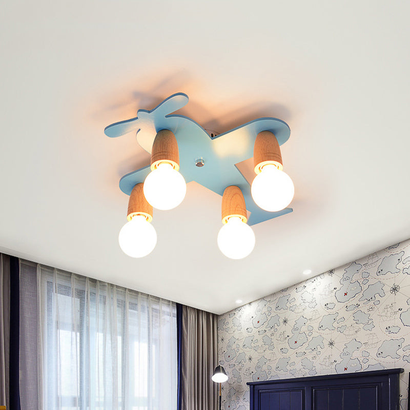 Aircraft Kindergarten Flush Mount Ceiling Light Wooden Modern Contemporary Ceiling Light Blue Clearhalo 'Ceiling Lights' 'Close To Ceiling Lights' 'Close to ceiling' 'Semi-flushmount' Lighting' 196437