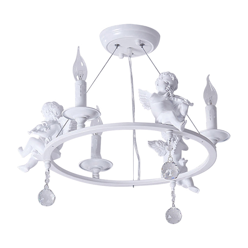 Metal Ring & Candle Chandelier with Angel Villa Modern Stylish Hanging Light in White Clearhalo 'Ceiling Lights' 'Chandeliers' Lighting' options 196467