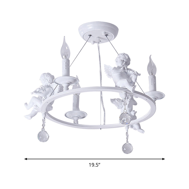 Metal Ring & Candle Chandelier with Angel Villa Modern Stylish Hanging Light in White Clearhalo 'Ceiling Lights' 'Chandeliers' Lighting' options 196468