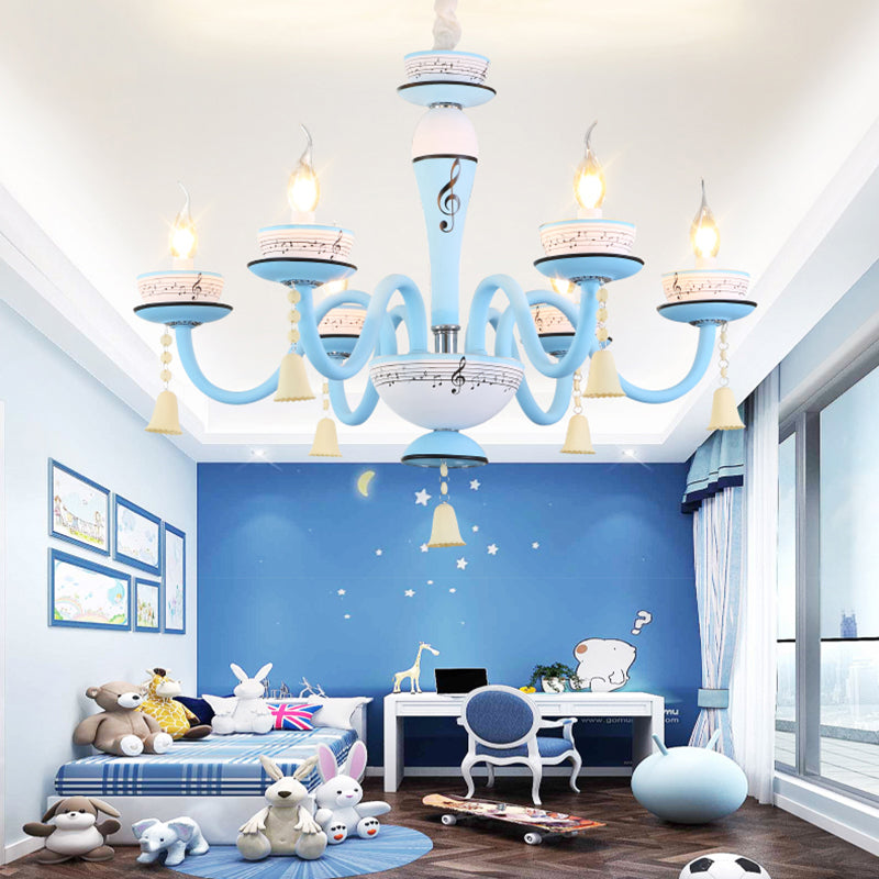 Candle Suspension Light with Little Bell and Musical Note Cartoon Glass Chandelier for Child Bedroom Clearhalo 'Ceiling Lights' 'Chandeliers' Lighting' options 196497
