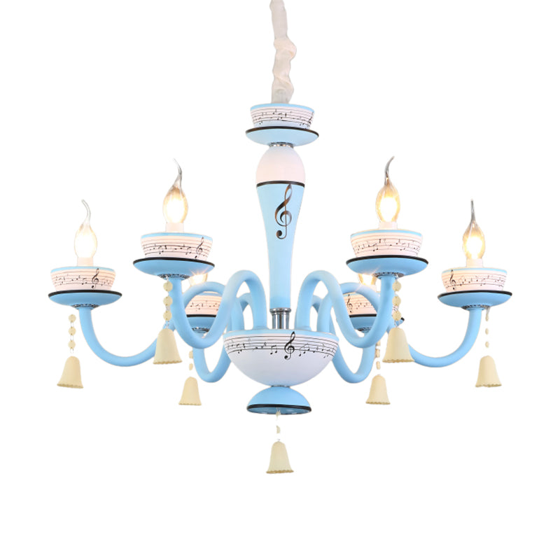 Candle Suspension Light with Little Bell and Musical Note Cartoon Glass Chandelier for Child Bedroom Clearhalo 'Ceiling Lights' 'Chandeliers' Lighting' options 196498