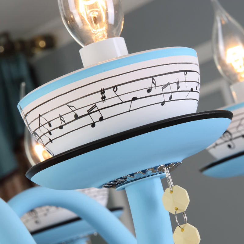 Candle Suspension Light with Little Bell and Musical Note Cartoon Glass Chandelier for Child Bedroom Clearhalo 'Ceiling Lights' 'Chandeliers' Lighting' options 196500