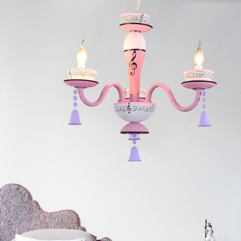 Candle Suspension Light with Little Bell and Musical Note Cartoon Glass Chandelier for Child Bedroom Clearhalo 'Ceiling Lights' 'Chandeliers' Lighting' options 196502