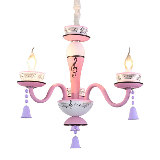 Candle Suspension Light with Little Bell and Musical Note Cartoon Glass Chandelier for Child Bedroom Clearhalo 'Ceiling Lights' 'Chandeliers' Lighting' options 196503