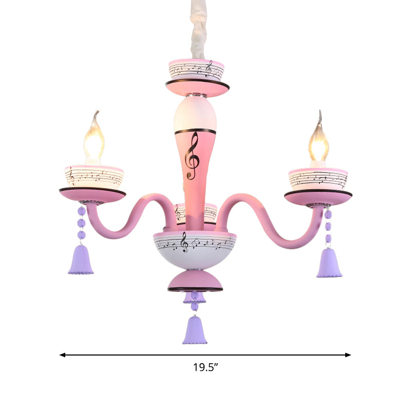 Candle Suspension Light with Little Bell and Musical Note Cartoon Glass Chandelier for Child Bedroom Clearhalo 'Ceiling Lights' 'Chandeliers' Lighting' options 196504