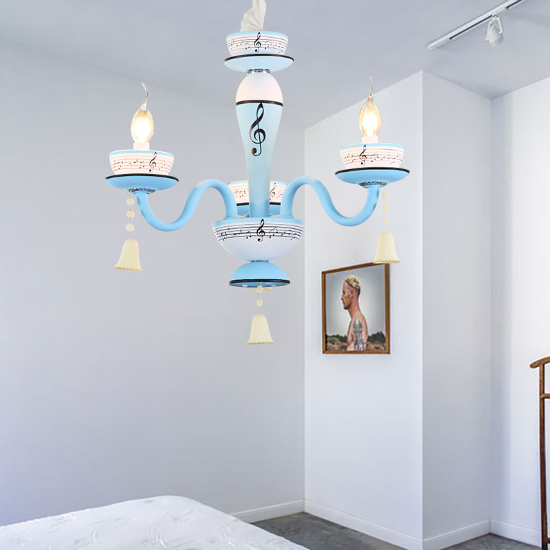 Candle Suspension Light with Little Bell and Musical Note Cartoon Glass Chandelier for Child Bedroom Clearhalo 'Ceiling Lights' 'Chandeliers' Lighting' options 196506