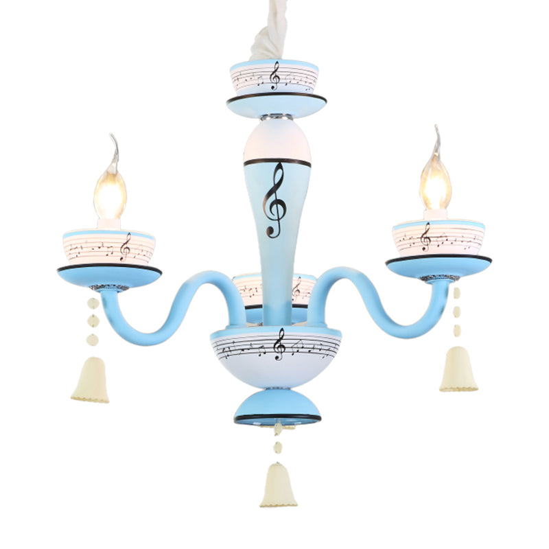 Candle Suspension Light with Little Bell and Musical Note Cartoon Glass Chandelier for Child Bedroom Clearhalo 'Ceiling Lights' 'Chandeliers' Lighting' options 196507