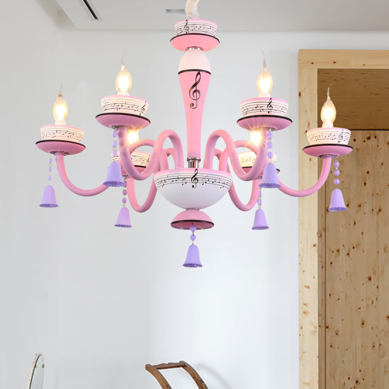 Candle Suspension Light with Little Bell and Musical Note Cartoon Glass Chandelier for Child Bedroom Clearhalo 'Ceiling Lights' 'Chandeliers' Lighting' options 196509