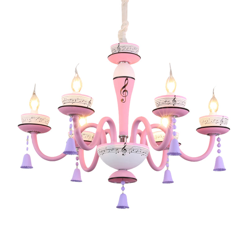 Candle Suspension Light with Little Bell and Musical Note Cartoon Glass Chandelier for Child Bedroom Clearhalo 'Ceiling Lights' 'Chandeliers' Lighting' options 196510