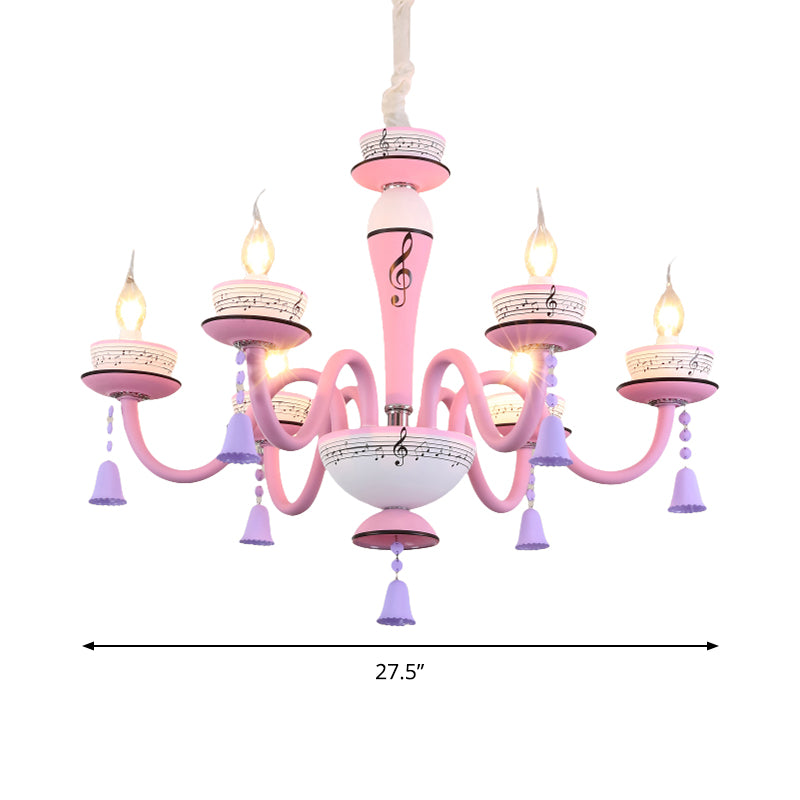 Candle Suspension Light with Little Bell and Musical Note Cartoon Glass Chandelier for Child Bedroom Clearhalo 'Ceiling Lights' 'Chandeliers' Lighting' options 196511