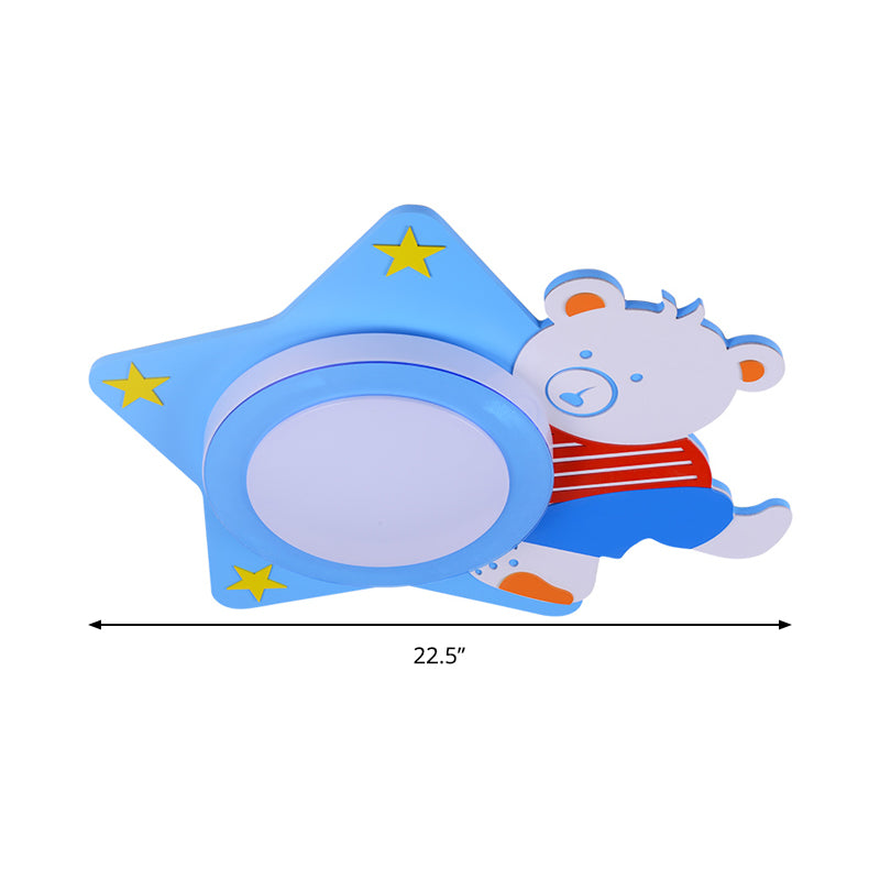 Boys Bedroom Circular Ceiling Mount Light with Cartoon Bear Wood Animal Blue LED Ceiling Lamp Clearhalo 'Ceiling Lights' 'Close To Ceiling Lights' 'Close to ceiling' 'Flush mount' Lighting' 196562