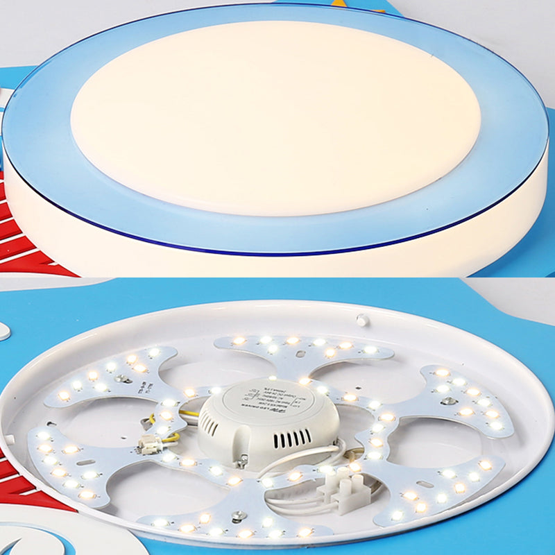 Boys Bedroom Circular Ceiling Mount Light with Cartoon Bear Wood Animal Blue LED Ceiling Lamp Clearhalo 'Ceiling Lights' 'Close To Ceiling Lights' 'Close to ceiling' 'Flush mount' Lighting' 196564