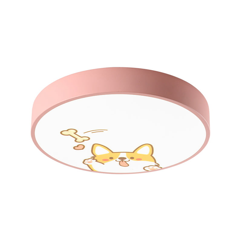 Acrylic Round LED Flush Ceiling Light with Doggy Animal Ceiling Lamp with Doggy in Pink Clearhalo 'Ceiling Lights' 'Close To Ceiling Lights' 'Close to ceiling' 'Flush mount' Lighting' 196606