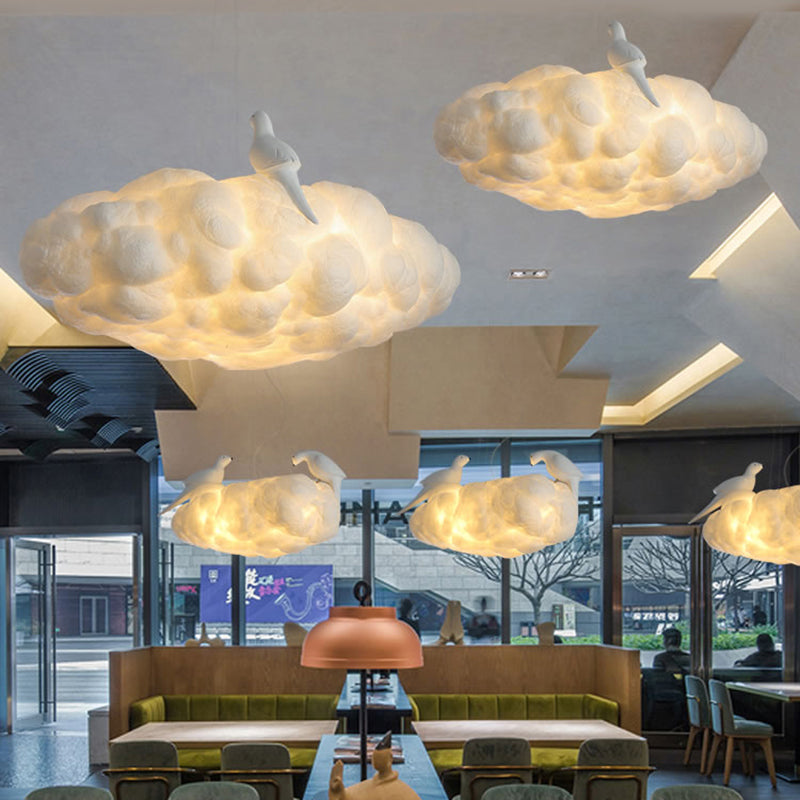 Floating Cloud Kindergarten Chandelier with Bird Cotton Contemporary Hanging Light in White Clearhalo 'Ceiling Lights' 'Chandeliers' Lighting' options 196631