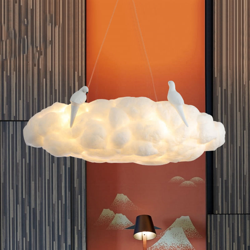Floating Cloud Kindergarten Chandelier with Bird Cotton Contemporary Hanging Light in White Clearhalo 'Ceiling Lights' 'Chandeliers' Lighting' options 196632