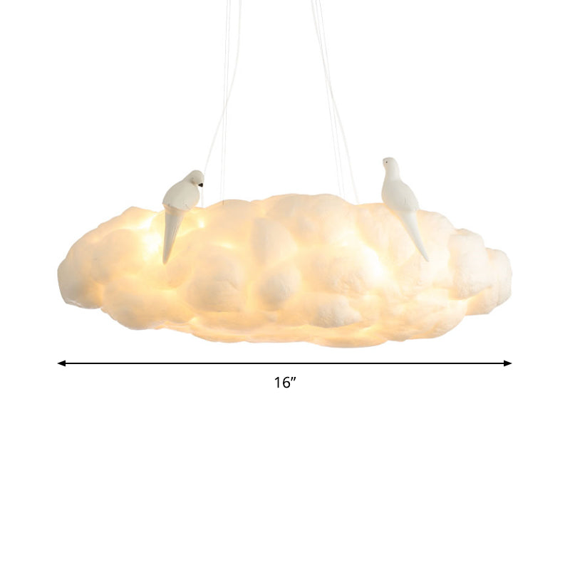 Floating Cloud Kindergarten Chandelier with Bird Cotton Contemporary Hanging Light in White Clearhalo 'Ceiling Lights' 'Chandeliers' Lighting' options 196634