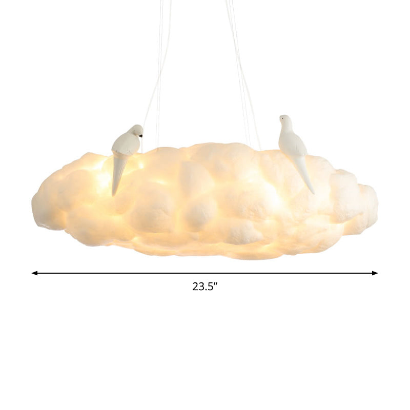 Floating Cloud Kindergarten Chandelier with Bird Cotton Contemporary Hanging Light in White Clearhalo 'Ceiling Lights' 'Chandeliers' Lighting' options 196635
