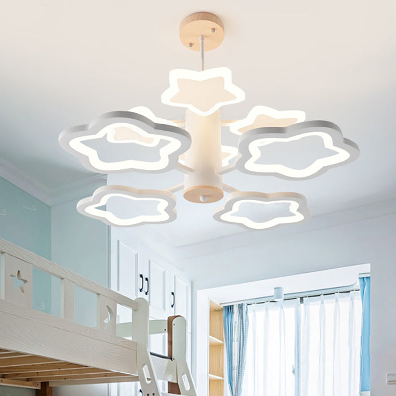 Acrylic Star Chandelier Child Bedroom 8 Heads Cartoon Suspension Light in White White Clearhalo 'Ceiling Lights' 'Chandeliers' Lighting' options 196637_5682efa7-9bb1-4c49-8184-a2d276171966