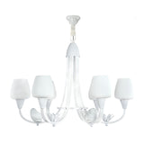 Milk Glass Bud Chandelier with Bird Deco 6 Lights Modern Hanging Light in White for Living Room Clearhalo 'Ceiling Lights' 'Chandeliers' Lighting' options 196650