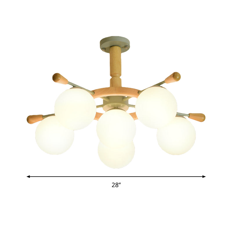 Modern Nordic Rubber Pendant Chandelier with Globe Shade White Glass Shade Chandelier Light in Blue for Bedroom Clearhalo 'Ceiling Lights' 'Chandeliers' Lighting' options 196655