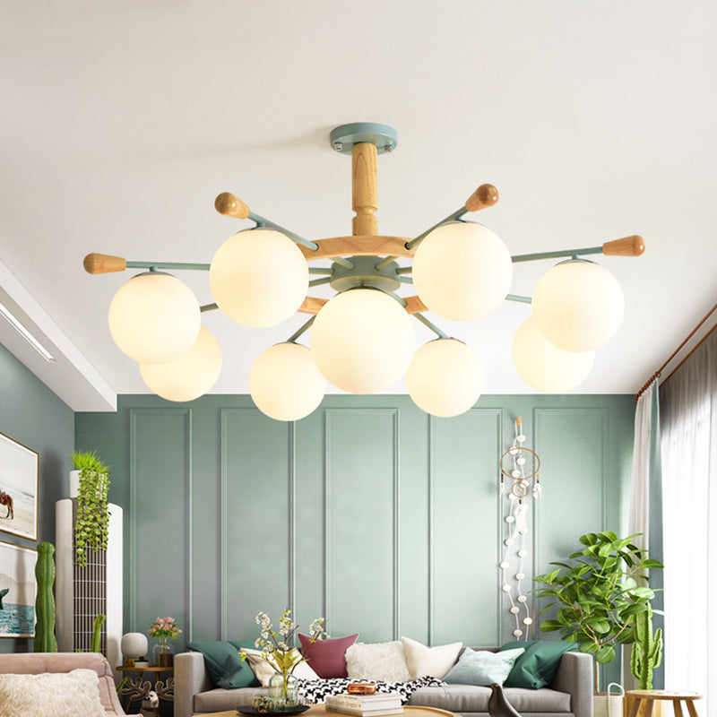 Modern Nordic Rubber Pendant Chandelier with Globe Shade White Glass Shade Chandelier Light in Blue for Bedroom Clearhalo 'Ceiling Lights' 'Chandeliers' Lighting' options 196657