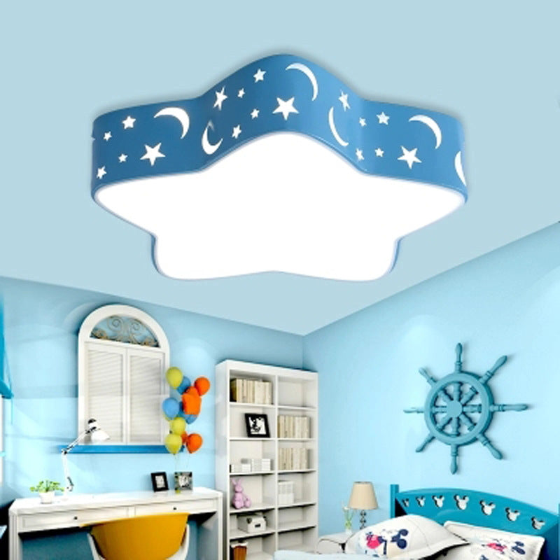 Kid Bedroom Etched Star Flush Mount Light Acrylic Cartoon Led Ceiling Fixture Blue 16" Clearhalo 'Ceiling Lights' 'Close To Ceiling Lights' 'Close to ceiling' 'Flush mount' Lighting' 196675