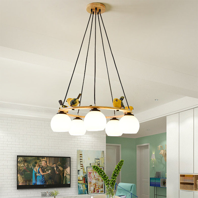 Modern Design Globe Chandelier Lighting Glass Shade Yellow Chandelier with Bird for Living Room 5 Yellow Clearhalo 'Ceiling Lights' 'Chandeliers' Lighting' options 196682_03e789f0-2046-4f16-89f5-18710e1499a8