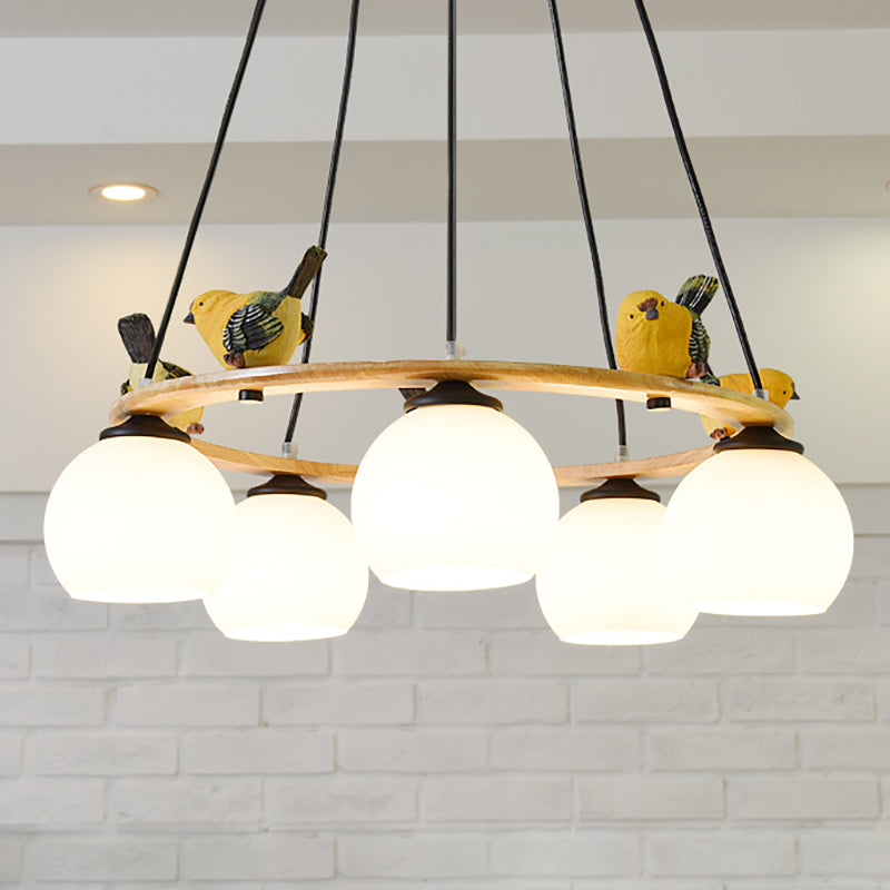 Modern Design Globe Chandelier Lighting Glass Shade Yellow Chandelier with Bird for Living Room Clearhalo 'Ceiling Lights' 'Chandeliers' Lighting' options 196683