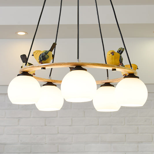 Modern Design Globe Chandelier Lighting Glass Shade Yellow Chandelier with Bird for Living Room Clearhalo 'Ceiling Lights' 'Chandeliers' Lighting' options 196683