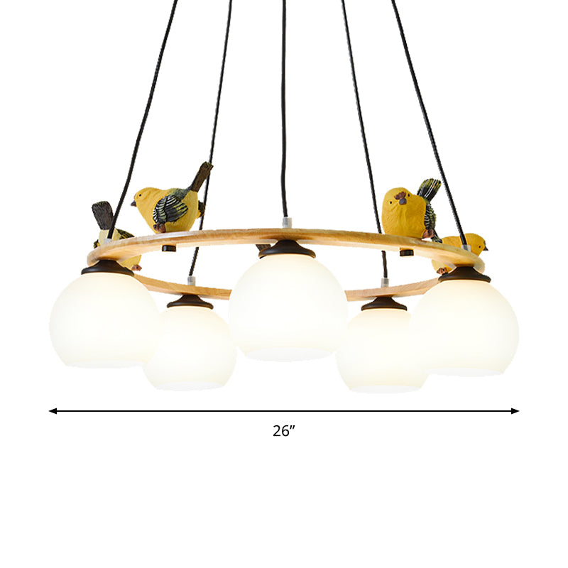 Modern Design Globe Chandelier Lighting Glass Shade Yellow Chandelier with Bird for Living Room Clearhalo 'Ceiling Lights' 'Chandeliers' Lighting' options 196685