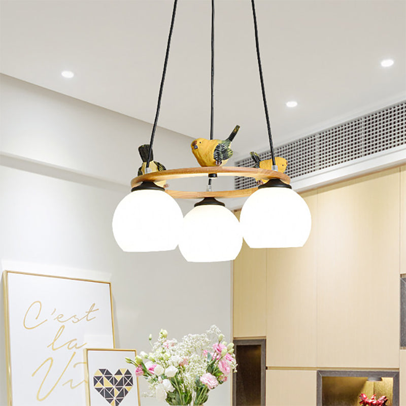 Modern Design Globe Chandelier Lighting Glass Shade Yellow Chandelier with Bird for Living Room 3 Yellow Clearhalo 'Ceiling Lights' 'Chandeliers' Lighting' options 196686_3c0a3958-657b-448d-81d4-ad8cd1b60927