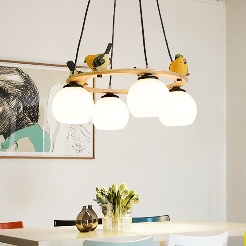 Modern Design Globe Chandelier Lighting Glass Shade Yellow Chandelier with Bird for Living Room Clearhalo 'Ceiling Lights' 'Chandeliers' Lighting' options 196690