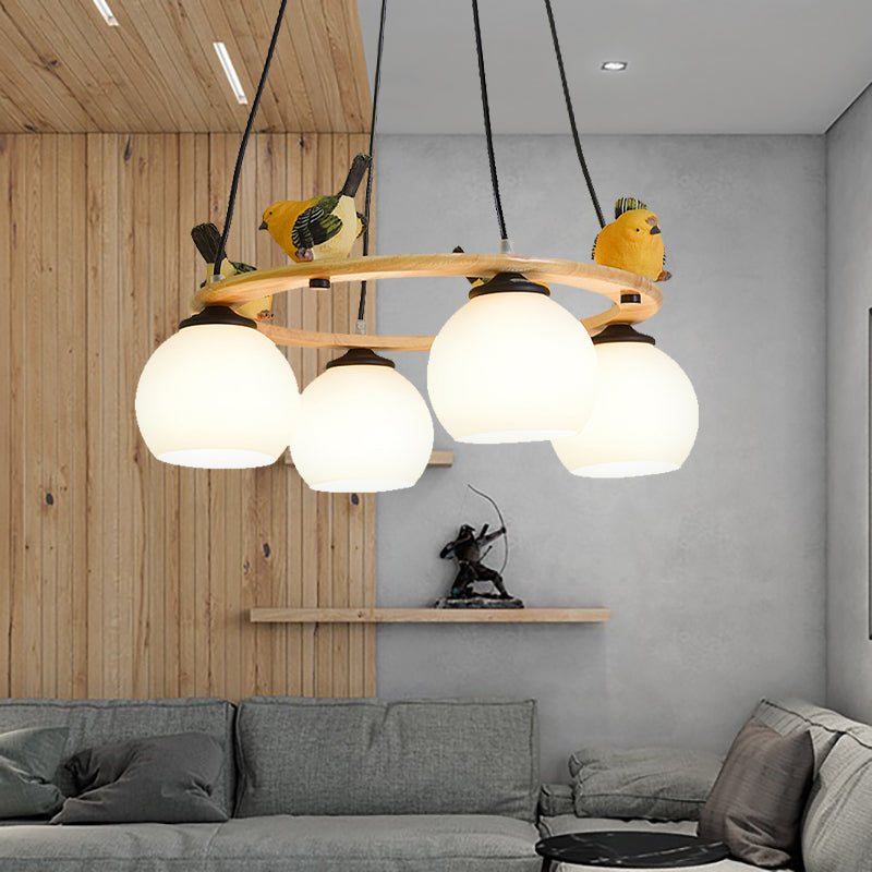 Modern Design Globe Chandelier Lighting Glass Shade Yellow Chandelier with Bird for Living Room 4 Yellow Clearhalo 'Ceiling Lights' 'Chandeliers' Lighting' options 196691_0757b9f2-31e2-412a-b4fa-87a1c8ae03e7