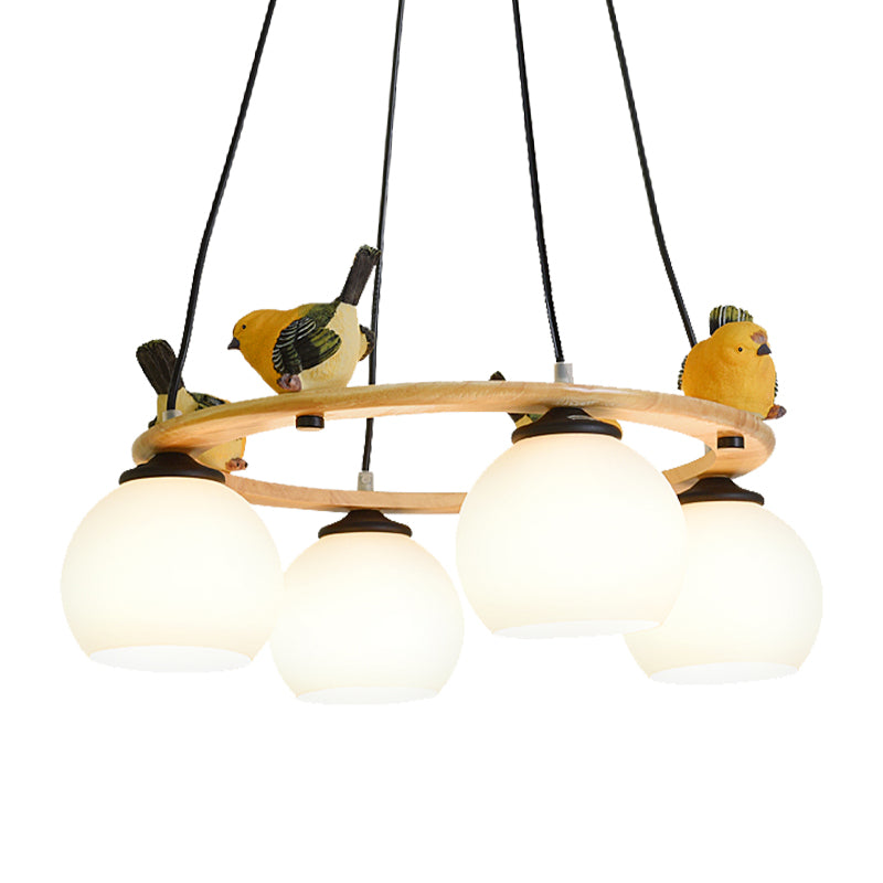 Modern Design Globe Chandelier Lighting Glass Shade Yellow Chandelier with Bird for Living Room Clearhalo 'Ceiling Lights' 'Chandeliers' Lighting' options 196692