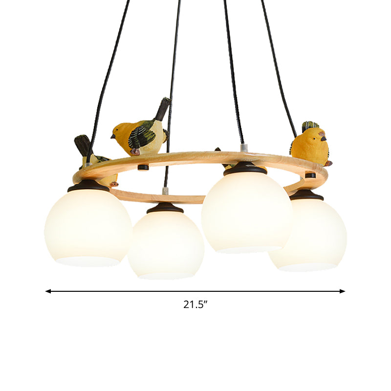 Modern Design Globe Chandelier Lighting Glass Shade Yellow Chandelier with Bird for Living Room Clearhalo 'Ceiling Lights' 'Chandeliers' Lighting' options 196693