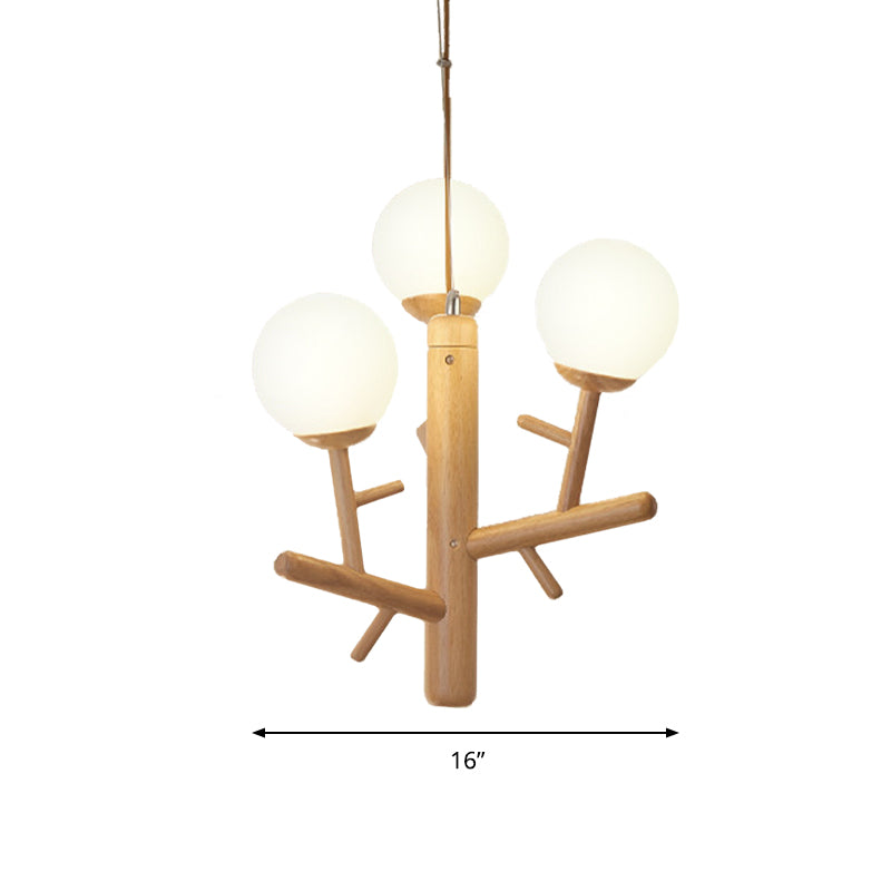 Nordic Modern Sphere Hanging Chandelier Wooden White Ceiling Pendant Light for Dining Room Clearhalo 'Ceiling Lights' 'Chandeliers' Lighting' options 196717