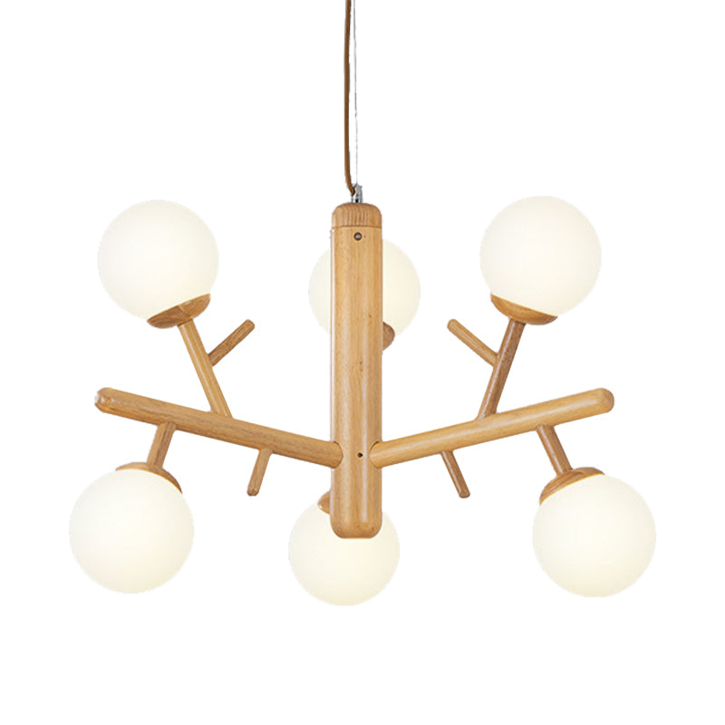 Nordic Modern Sphere Hanging Chandelier Wooden White Ceiling Pendant Light for Dining Room Clearhalo 'Ceiling Lights' 'Chandeliers' Lighting' options 196720