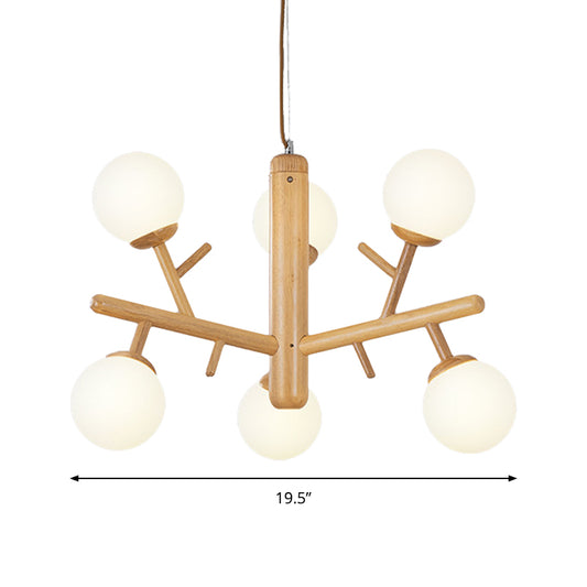 Nordic Modern Sphere Hanging Chandelier Wooden White Ceiling Pendant Light for Dining Room Clearhalo 'Ceiling Lights' 'Chandeliers' Lighting' options 196721