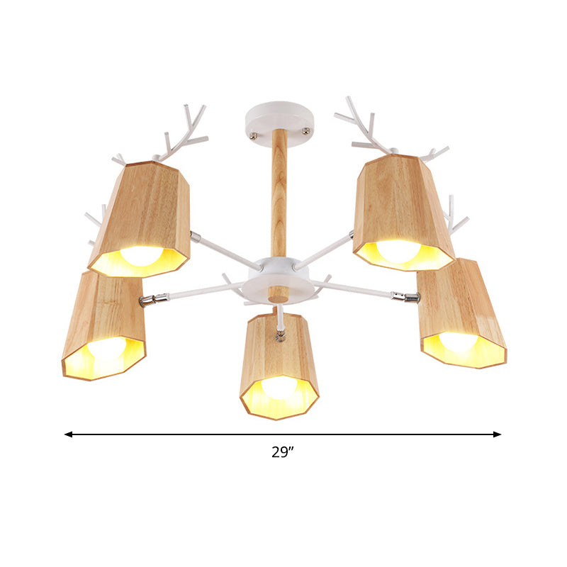 Modern Nordic Deer Horn Pendant Ceiling Light Wooden Hanging Pendant Lights for Living Room in Beige Clearhalo 'Ceiling Lights' 'Chandeliers' Lighting' options 196746